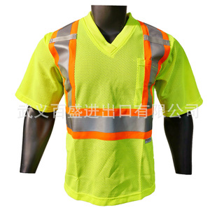 Canada Style Back Cross High Visibility Full Polyester Mesh V Neck Reflective Clothing T-Shirt with Flap Pocket Pantss