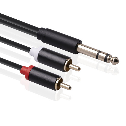 New aluminum alloy shell, full copper conductor, gold-plated head, large three-core stereo 6.35 to 2 RCA Lotus audio cable
