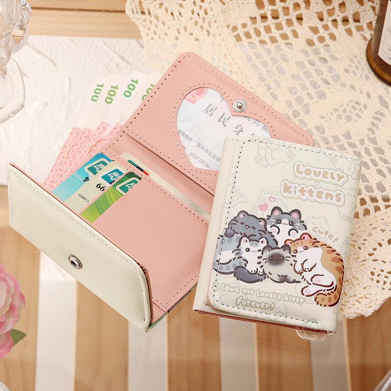 Original Little Cat 70% off Wallet for Girls, Cute Student Coin Purse and Card Holder, High-Value Short Leather Wallet