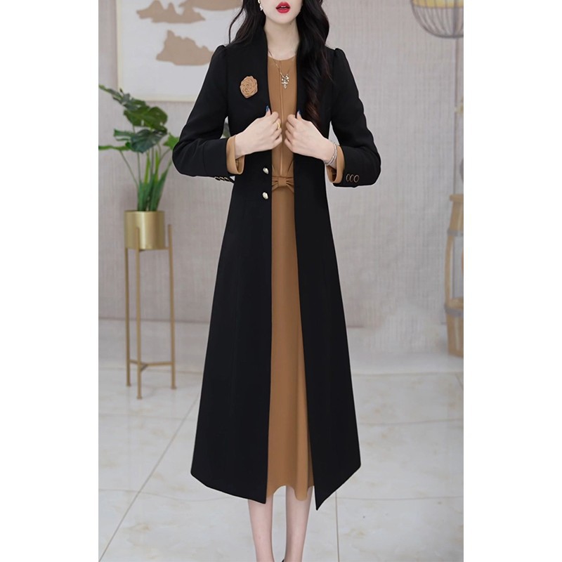 2025 New Autumn and Winter High-End Mother Suit Skirt Fashionable Mid-Length Windbreaker Two-Piece Dress for Women