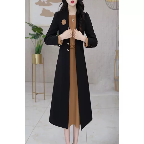 2025 New Autumn and Winter High-End Mother Suit Skirt Fashionable Mid-Length Windbreaker Two-Piece Dress for Women
