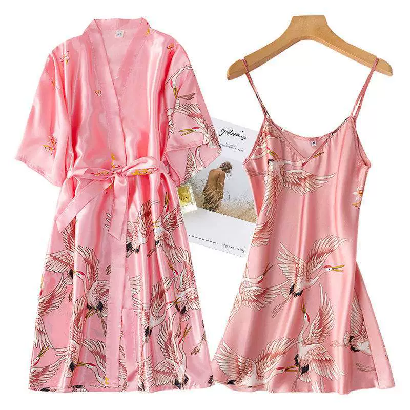 Summer thin pijama, silk red bathrobe for bride, for beloved