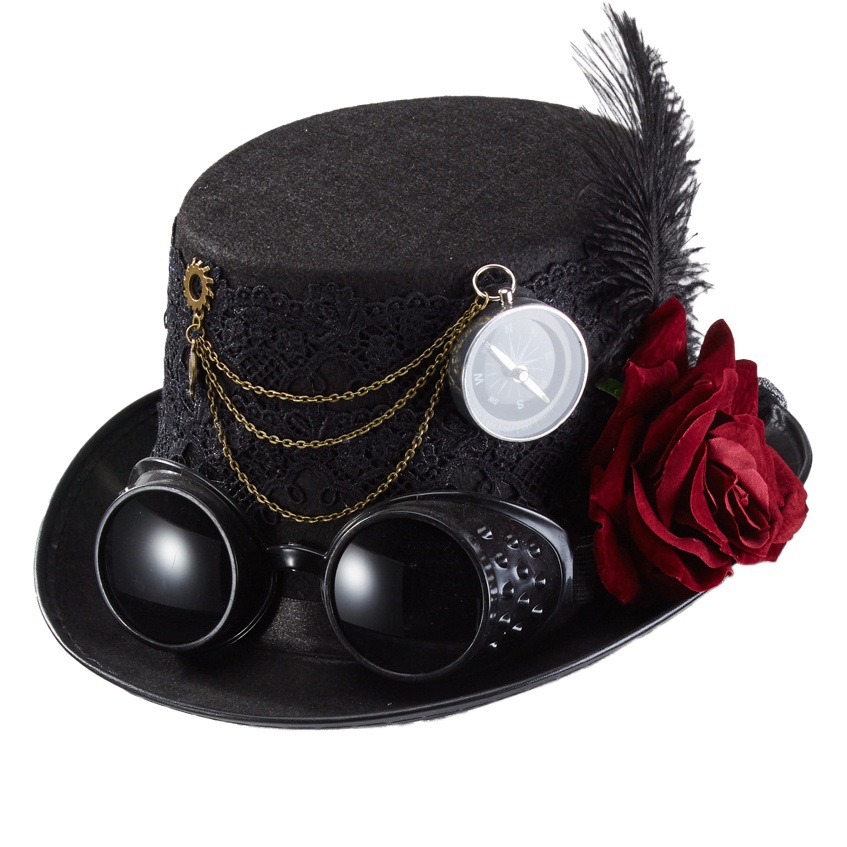 Lolita Rose lace veil hat steampunk topper feather goth goggles vintage headdress