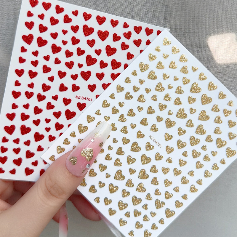 2026 Valentine's Day Onion Pink Love Nail Art Sticker Red Pink Peach Heart Small Pattern Adhesive Waterproof Nail Art Decal