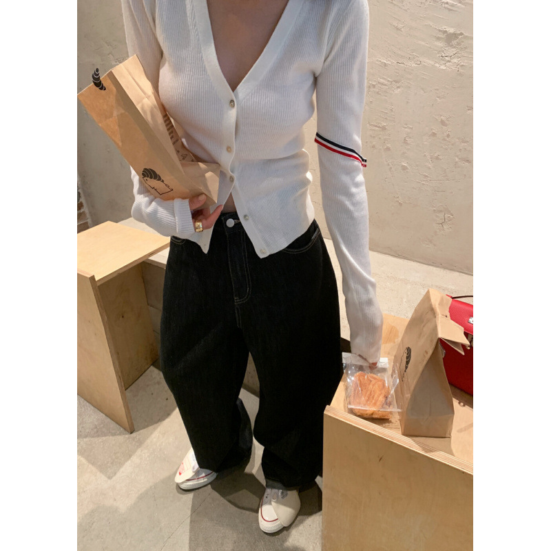 韩版V领织带针织衫开衫女秋新款时尚气质洋气减龄设计感上衣潮流|undefined