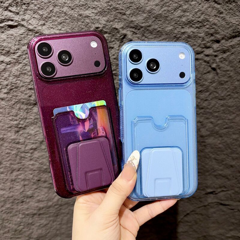 Suitable for Iphone18Promax Glitter Phone Case Foldable Card Holder Stand Apple 17Pro Card-Insert Protective Case