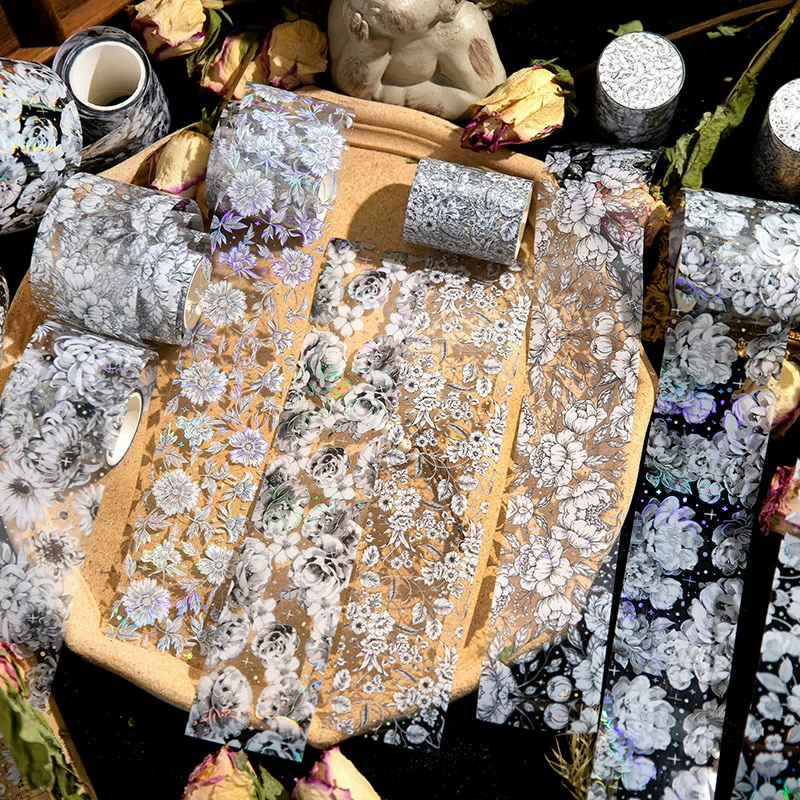 Разделенные простые парчи и цветы, горячее серебро, белая чернильная лента розовая маргаритка наклейка ручной счет DIY ручной счет украшения ретро наклейки