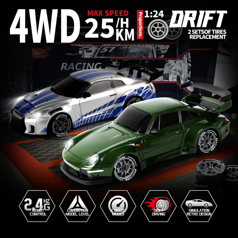 New Wenbeifeng 1:24Rc Full Scale Throttle Steering Gyroscope Drift Car Four-Wheel Drive High-Speed Remote Control Car Toy
