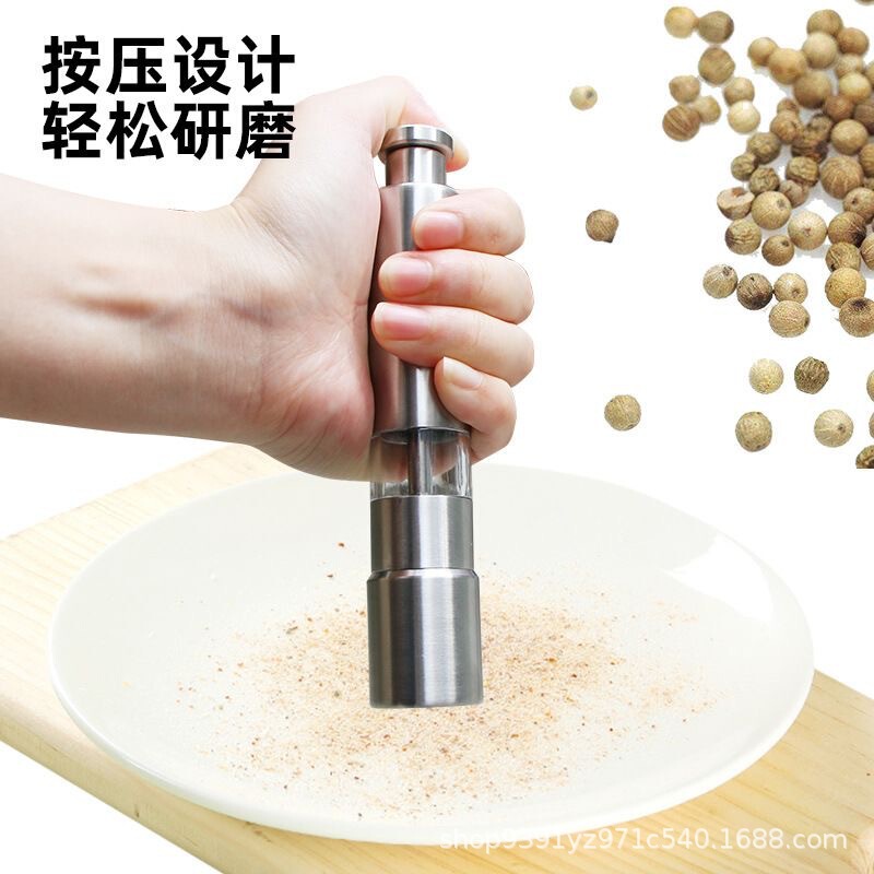 Cross-Border Stainless Steel Finger Grinder Multi-Purpose Black Pepper Grinder Household Manual Press-Type Pepper Grinder Bottle