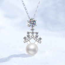 s925纯银项链跨境欧美莫桑石项链女天然淡水珍珠吊坠工厂现货批发