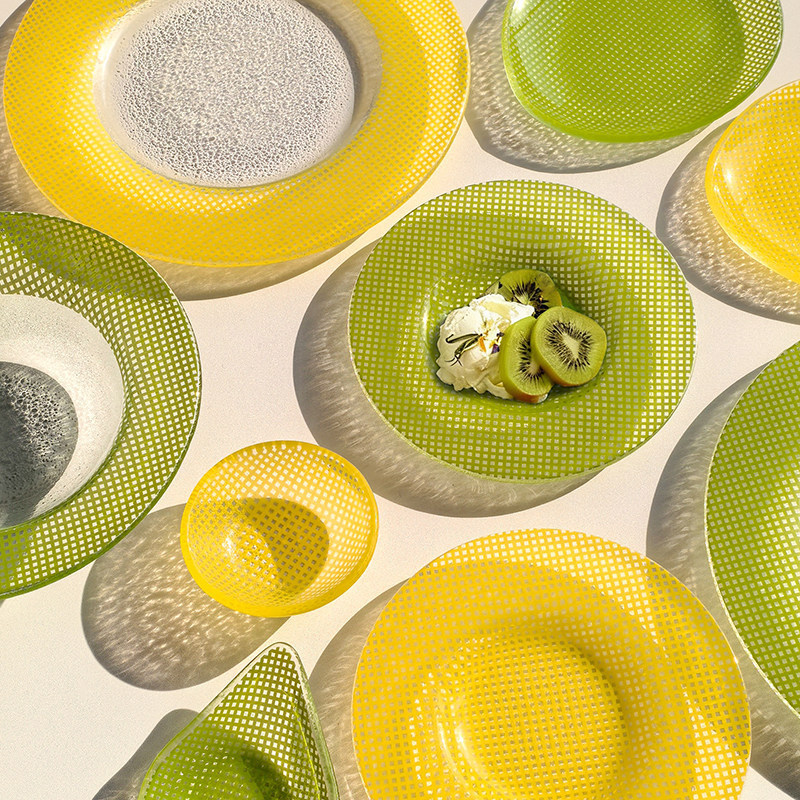 Creative and Fresh-Style Square Glass Dinnerware Set for Home Use, Western-Style Fruit Plate, Dessert Plate, Dipping Sauce Dish