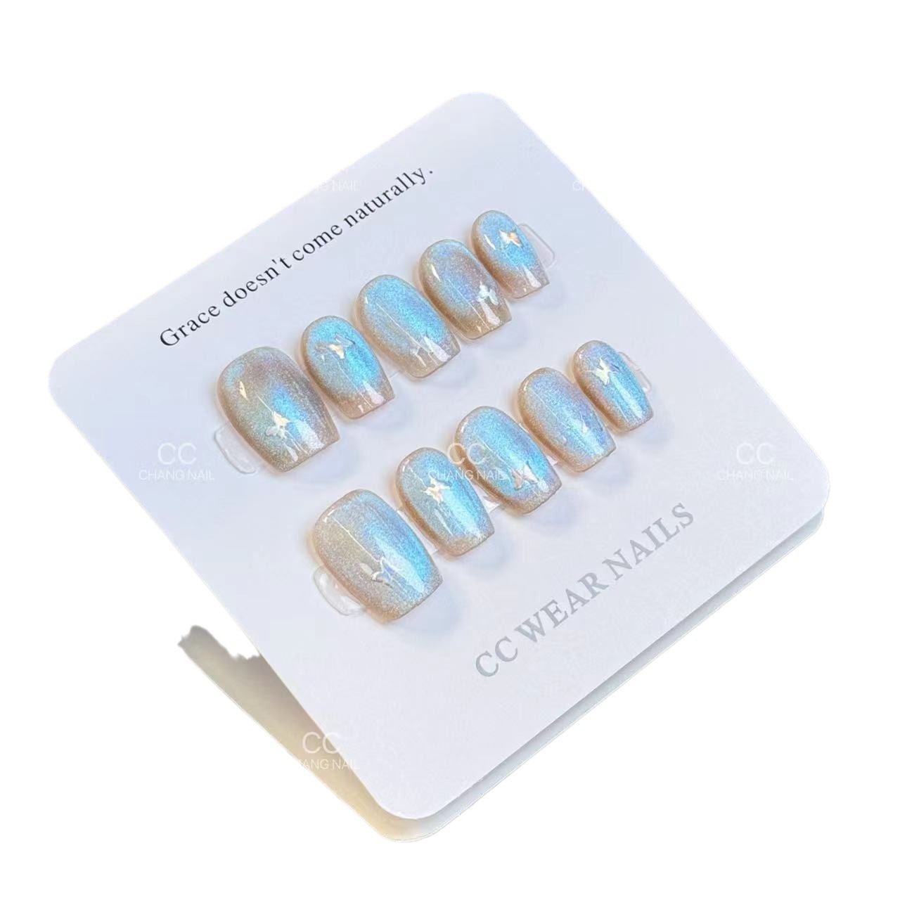 [Perlas] El ojo de gato está hecho a mano, el temperamento de la uña es suave y blanco, y el parche de manicura de fototerapia con diamantes está terminado.