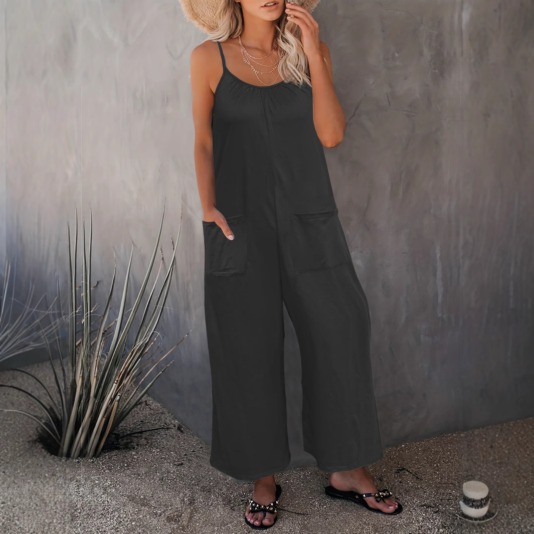 20252025 Cross-Border Summer Amazon New European and American Style Loose Casual Suspender Jumpsuit
