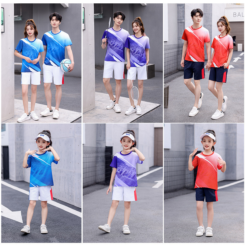 Summer Couple Badminton Short-sleeved Shorts Set Men's and Women's Camouflage Training Crewneck T-shirt Travel Team Sportswear