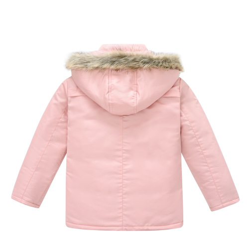 Wholesale Thick and Warm Padded Windproof Jacket for Big Kids, Pure Color with Removable Plush Hood, Unisex