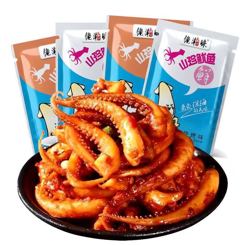 山珍鱿鱼香辣烧烤味网红休闲食品麻辣熟食散装香菇小零食包邮批发