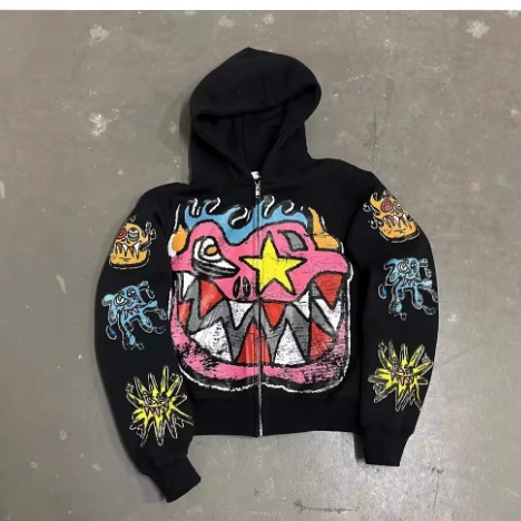 European and American Streetwear Retro Street Hip-Hop Pattern Printed Zipper Sweatshirt Unisex Y2K Gothic Style Jacket European and American Streetwear Retro Street Hip-Hop Pattern Printed Zipper Sweatshirt Unisex Y2K Gothic Style Jacket