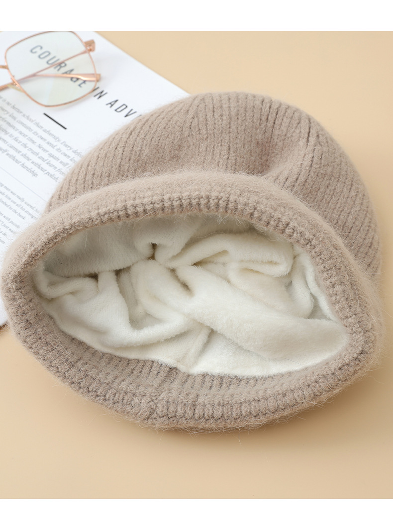Japanse stijl voor vrouwen, herfst en winter, veelzijdige, dikke, warme, koudebestendige gebreide muts, afslankend voor het gezicht en de oren_voghion.com