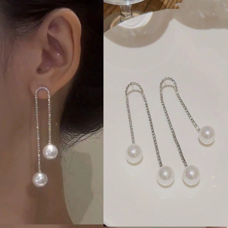 Asymmetrical Pearl Earrings, Silver 925 Posts, Universal Studs — Simple Elegant Design