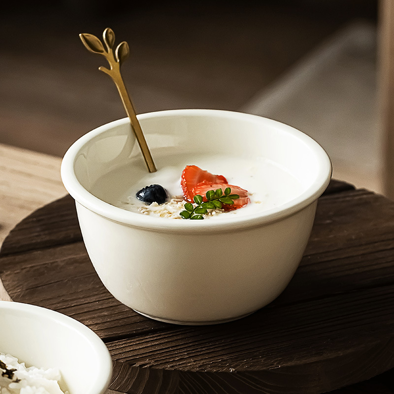 Tazón de arroz, tazón de arroz seco asequible, tazón con borde grueso, vajilla lechosa, tazón de yogur de alta calidad para el hogar al por mayor