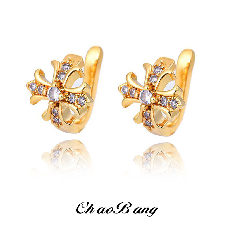 Diamond-Encrusted Iris Flower Ear Clips for Men Without Pierced Ears, Fashionable and Trendy Cross Ear Bone Clips for Women, High-End Zircon Ear Jewelry