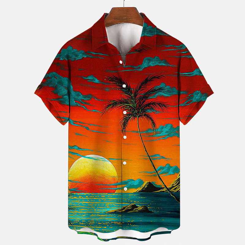 2025 Summer Men's New Short-Sleeved Shirt Hawaiian Style 3D Digital Printing Beach Casual Men's Top