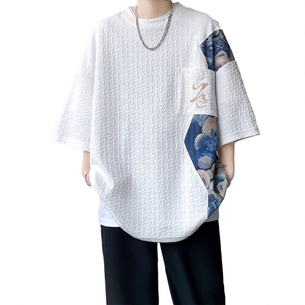 New Chinese Style Bear Short-Sleeved T-Shirt Men's Summer Trendy Brand Textured Clothes Loose Youth Chinese Style Heavy T-Shirt