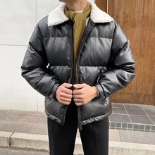 2022冬季韩版帅气羊羔绒翻领短款棉衣男日系个性自制加厚面包服