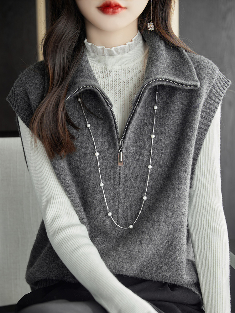 Demi-season woolen fashionable vest sleevless with zipper