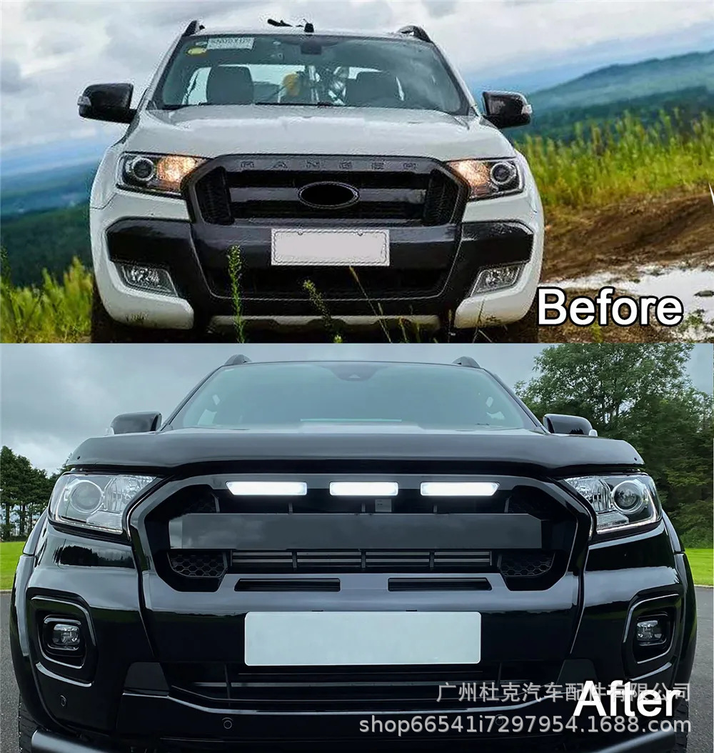 Suitable for Ford Ranger T8 2018-2021 Models with Lighted Grille, Front Face Modification Grille, Off-Road Accessories