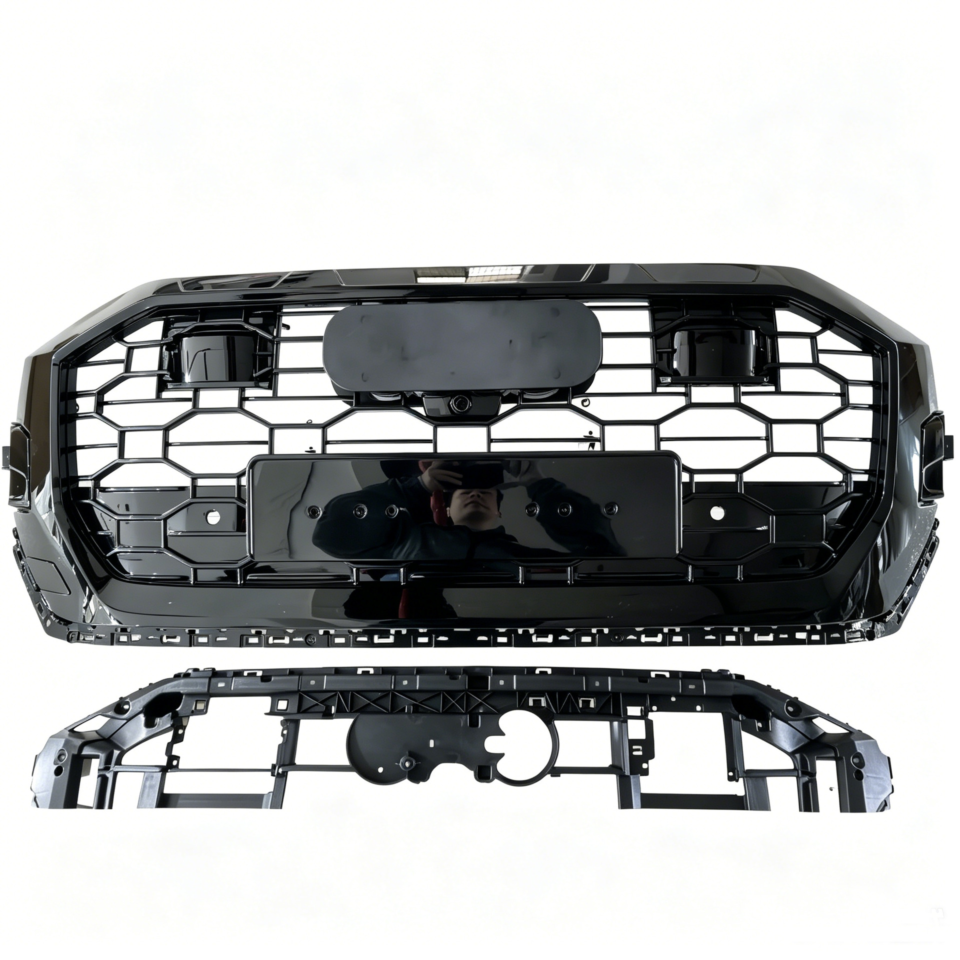 Suitable for the Front Honeycomb Mesh Grille 2019-2023, Suitable for Audi Q8/Sq8 Rsq8 Style Black Center Grille