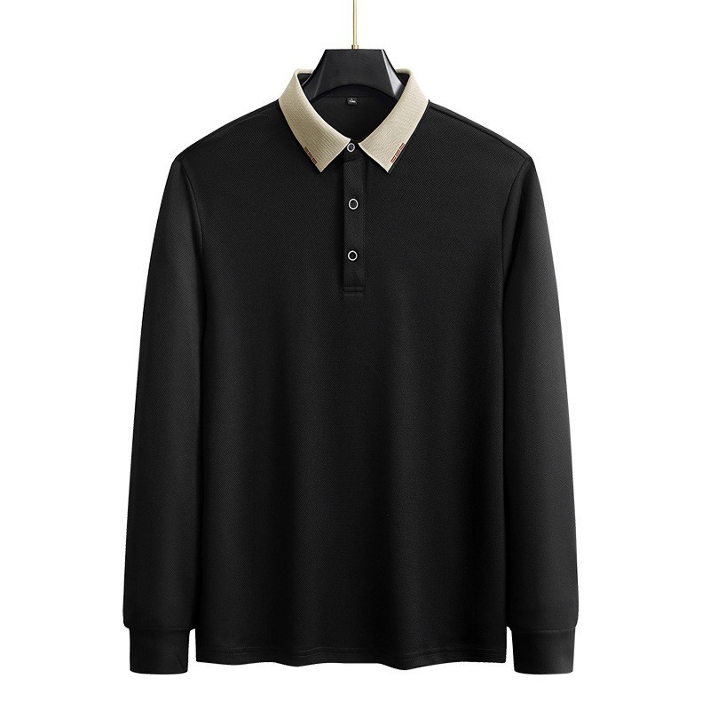Primavera y otoño para hombres de manga larga papá delgada polo más camiseta de solapa de tamaño grande camiseta para hombres de camiseta de base casual