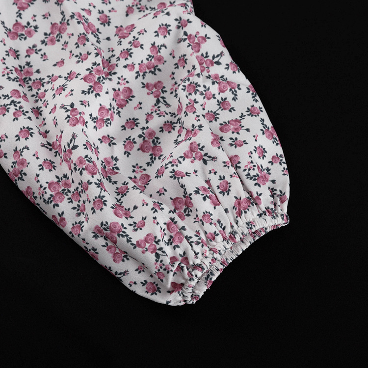 Floral Women Clothing Long Sleeve Collared Shirt Ruffled Shorts Two Piece Set