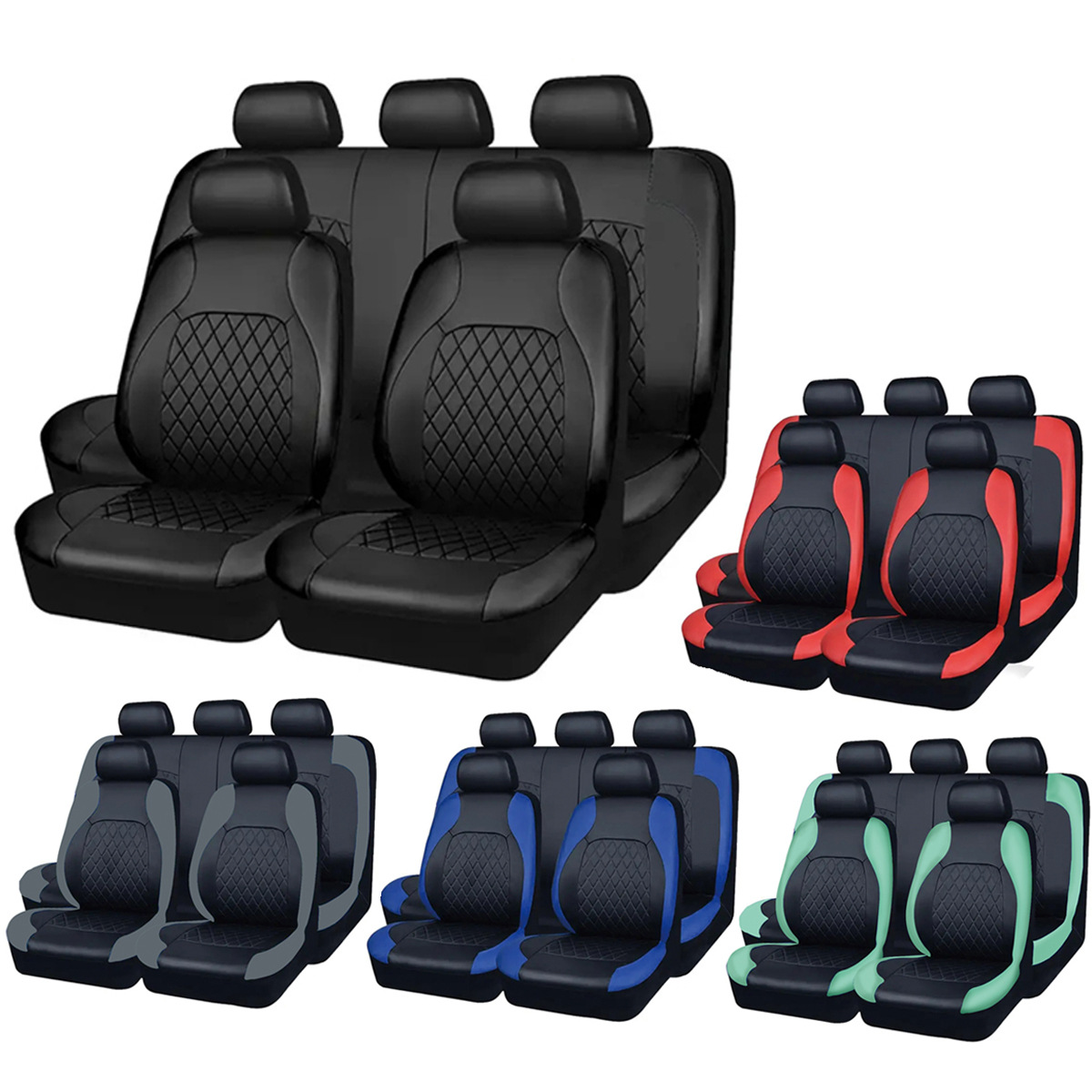 Cross-Border Foreign Trade Hot-Selling Car Seat Covers, Diamond Quilted Embroidery, Full Leather Pu Leather, Universal Seat Cushion Covers for All Seasons in Europe and America