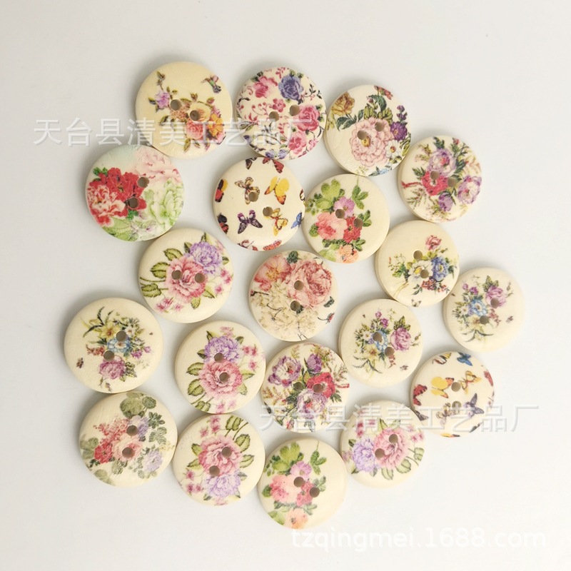 20mm flores y plantas 2 botones de madera múltiples patrón de flores botones de madera 50 piezas un paquete