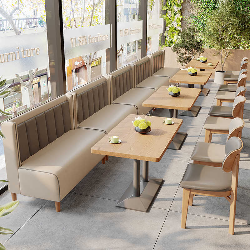 Restaurant Furniture Solid Wood Dining Table and Chairs Milk Tea Shop Dessert Shop Table and Chair Combination Western Restaurant Soft Package Booth Table and Chairs Wholesale