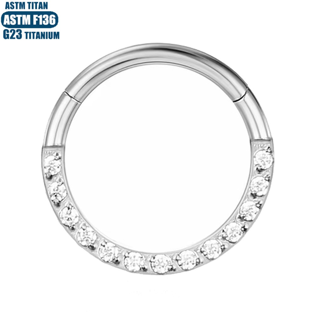 F136 Implant Grade Titanium Alloy Nose Ring Earring with Zircon CNC Seamless Ring - Fashion Geometric Jewelry detail image 14