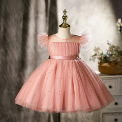 兒童生日公主裙2024春季新款女童甜美可愛連衣裙周歲晚禮服蓬蓬裙
