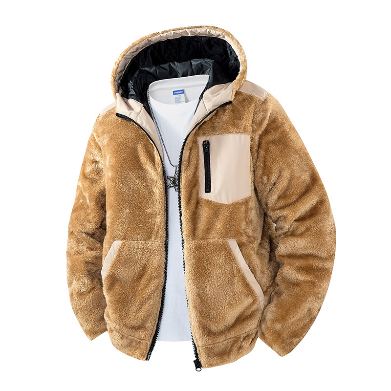 Cross-Border European and American Winter Men's Lamb Wool Hooded Cotton Jacket, Thickened Warm Casual Coat, Men's Loose-Fitting Jacket