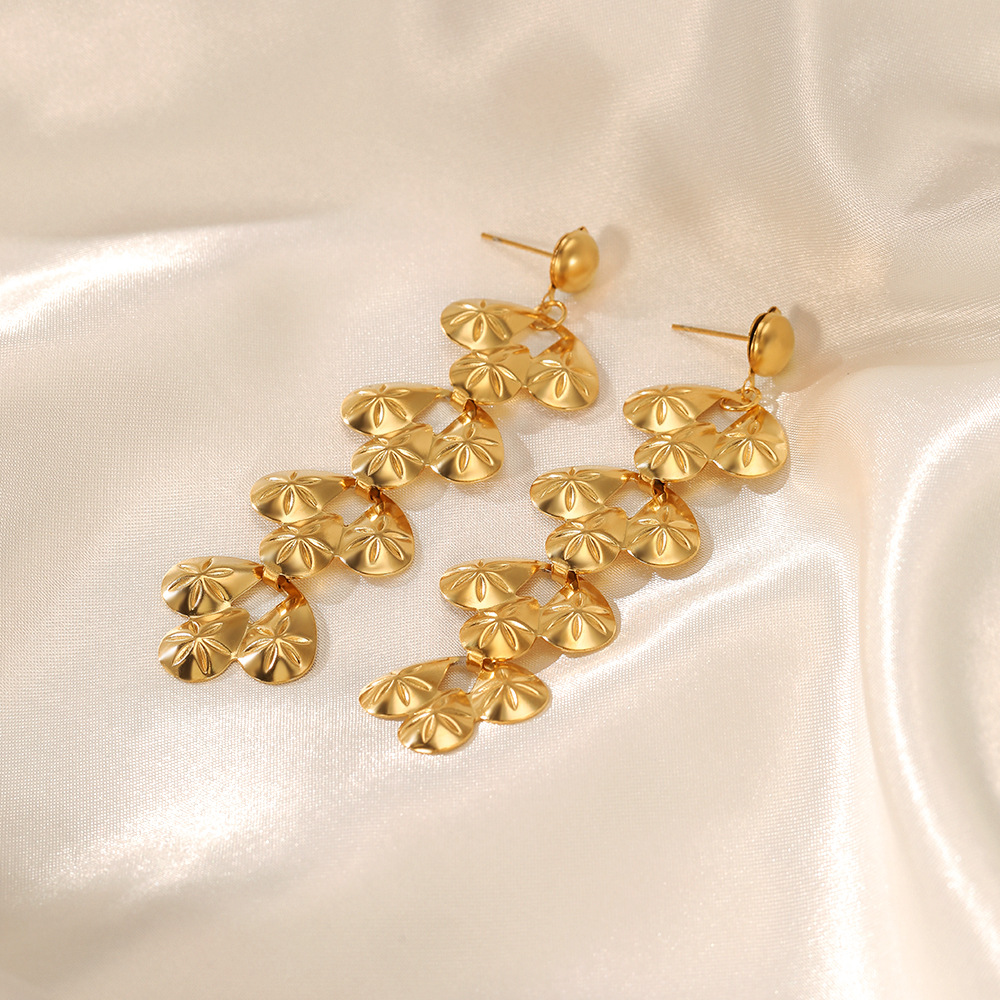 fashionable long retro ethnic earrings drop-shaped stainless steel
