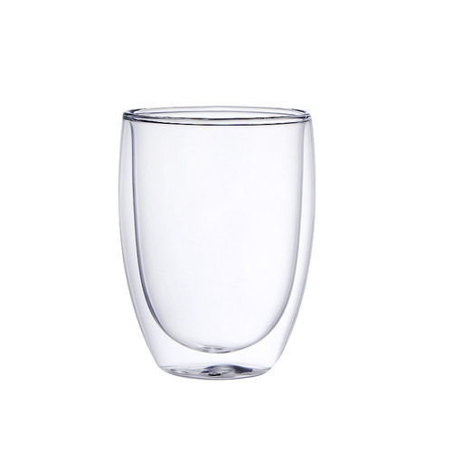 Transparent oval juice milk cup American latte coffee cup, thick double-layer glass cup, high-temperature resistant