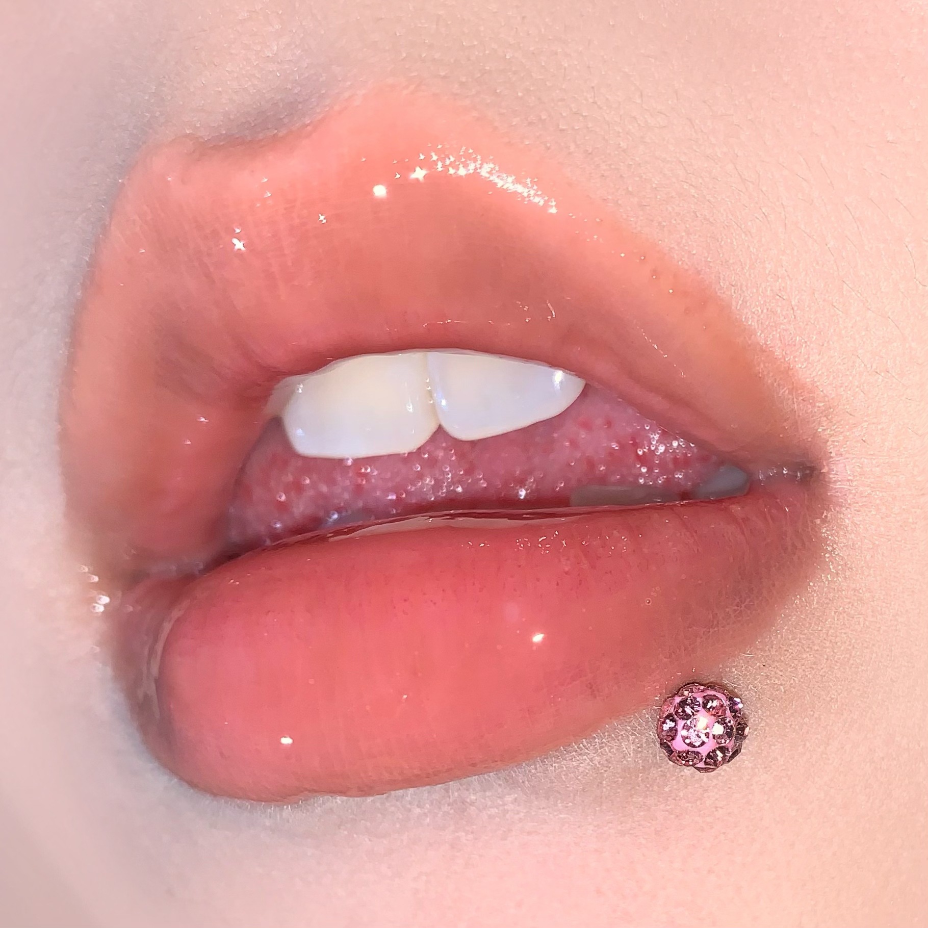 Labret stud lip piercing jewelry styling detail