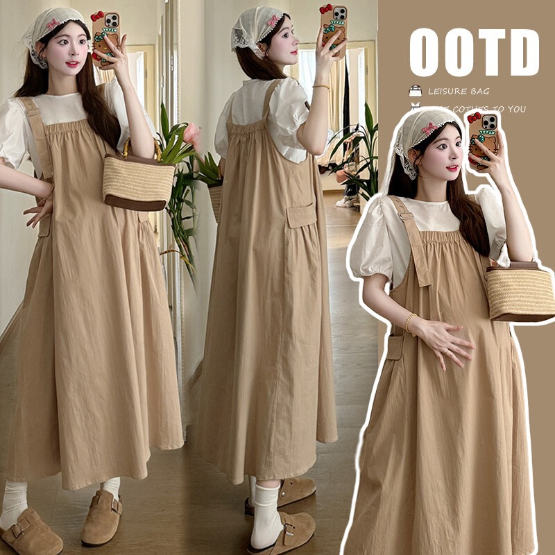 Pregnant Women's dress Summer Fashion Mom's New Summer Thin Fashion suit Stylish Fashionable Two-piece Dress with Strap