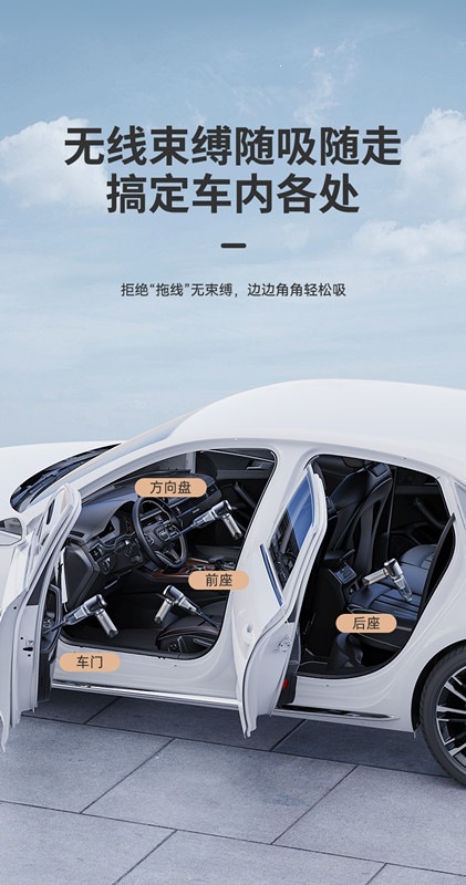 Car Vacuum Cleaner with Wireless Power Display, Portable Brushless Motor, Household Handheld Dust Remover, Dust Blower, Cross-Border