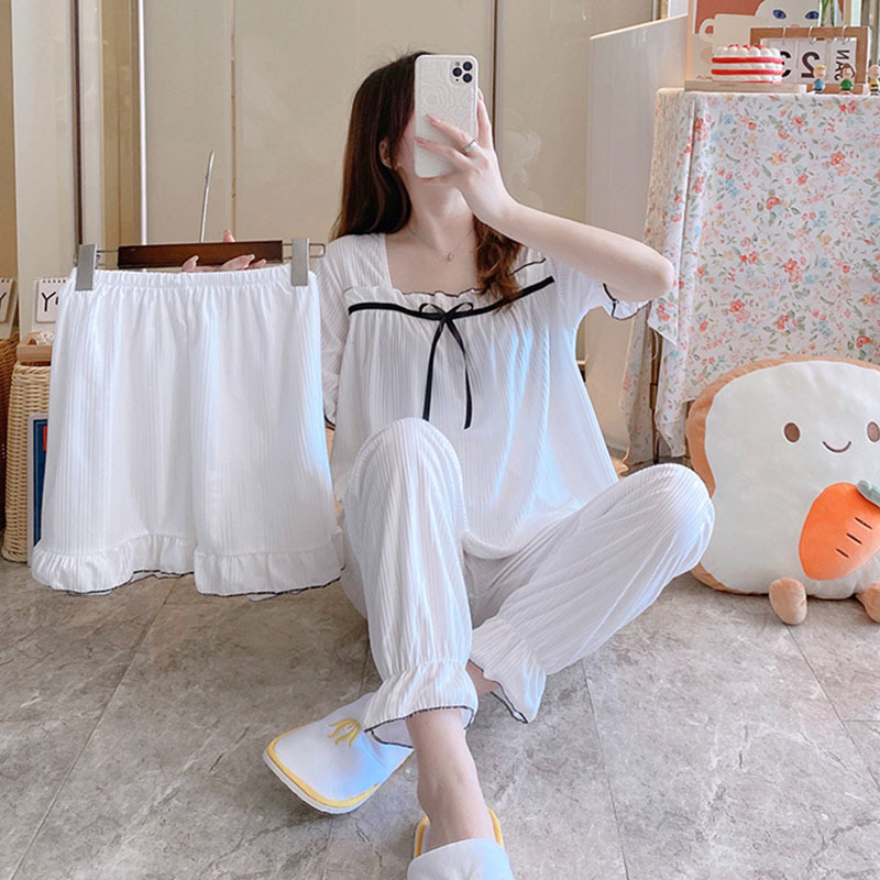 2023 pijamas traje de tres piezas de verano para niñas color sólido coreano dulce lindo verano Delgado estilo ins ropa para el hogar