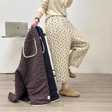 冬季女装新款森女系碎花蕾丝花边拼接夹棉保暖棉裤休闲裤裤女