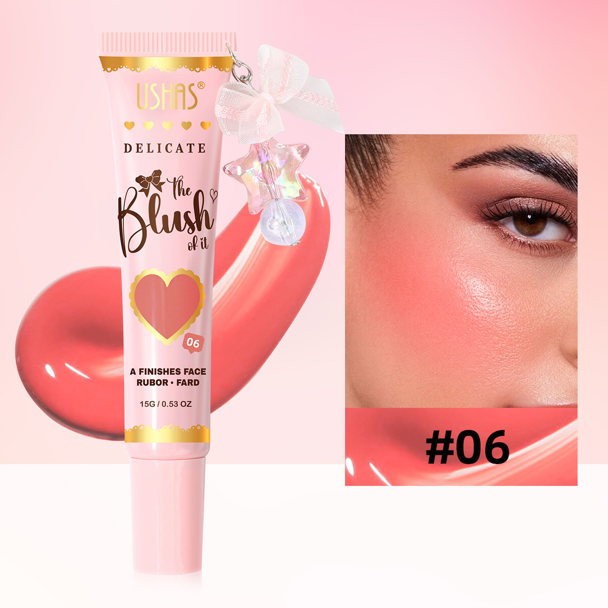 USHAS spot hot sale 6 colores manguera líquida colgante de ojos rojos sombra de ojos labios mejillas de doble uso reparador natural UBL002