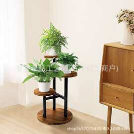 跨境客厅落地式花架铁木结合阳台装饰置物架创意多层多肉收纳架