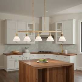 美式5头全铜餐吊灯岛台长方形会议桌台球桌吊灯LED调光灯泡可用