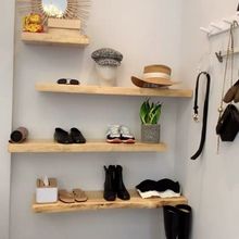 墙壁置物架一字隔板实木架子艺术服装店鞋店展示架原木日系北欧
